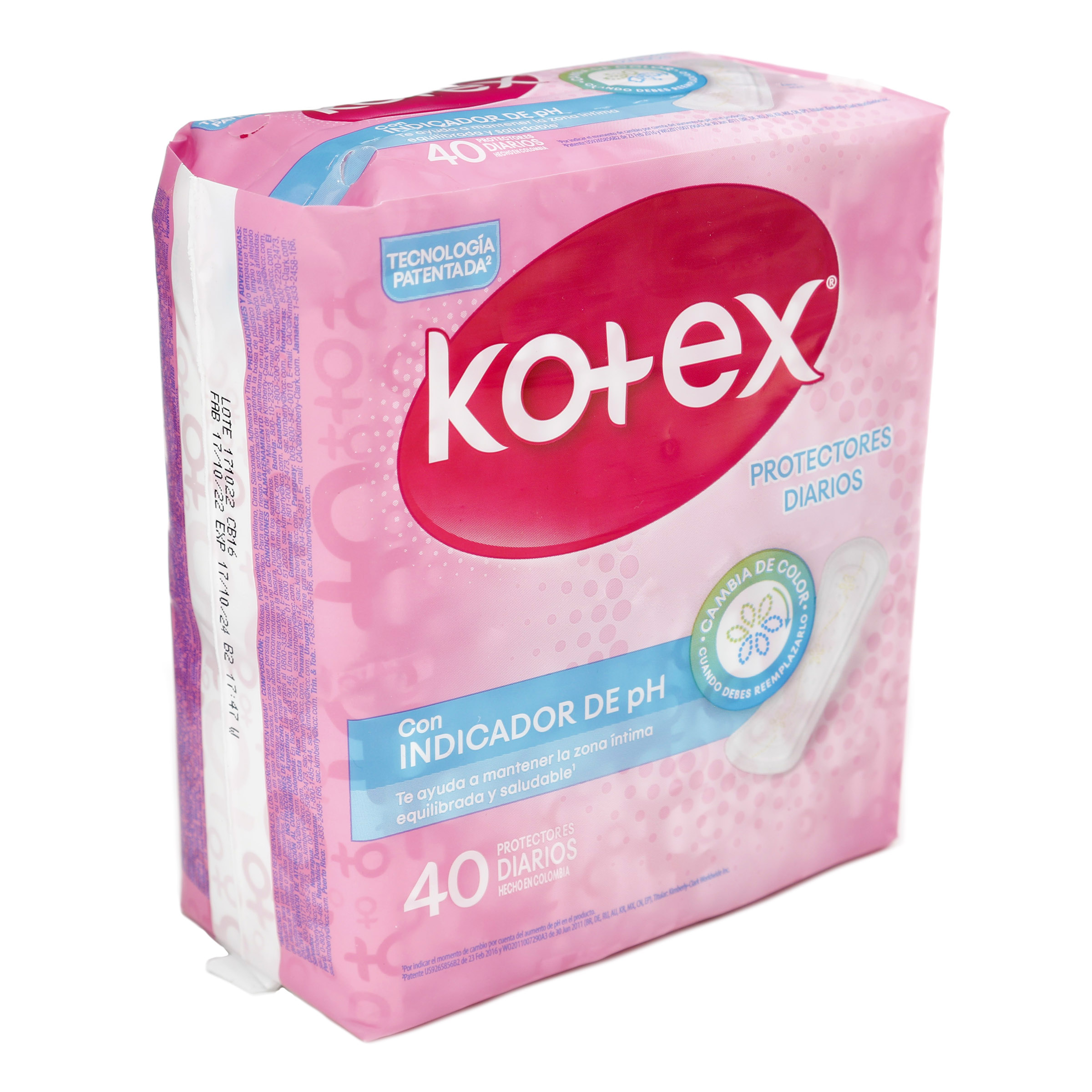 Protectores diarios Kotex con indicador de pH – 40 unidades