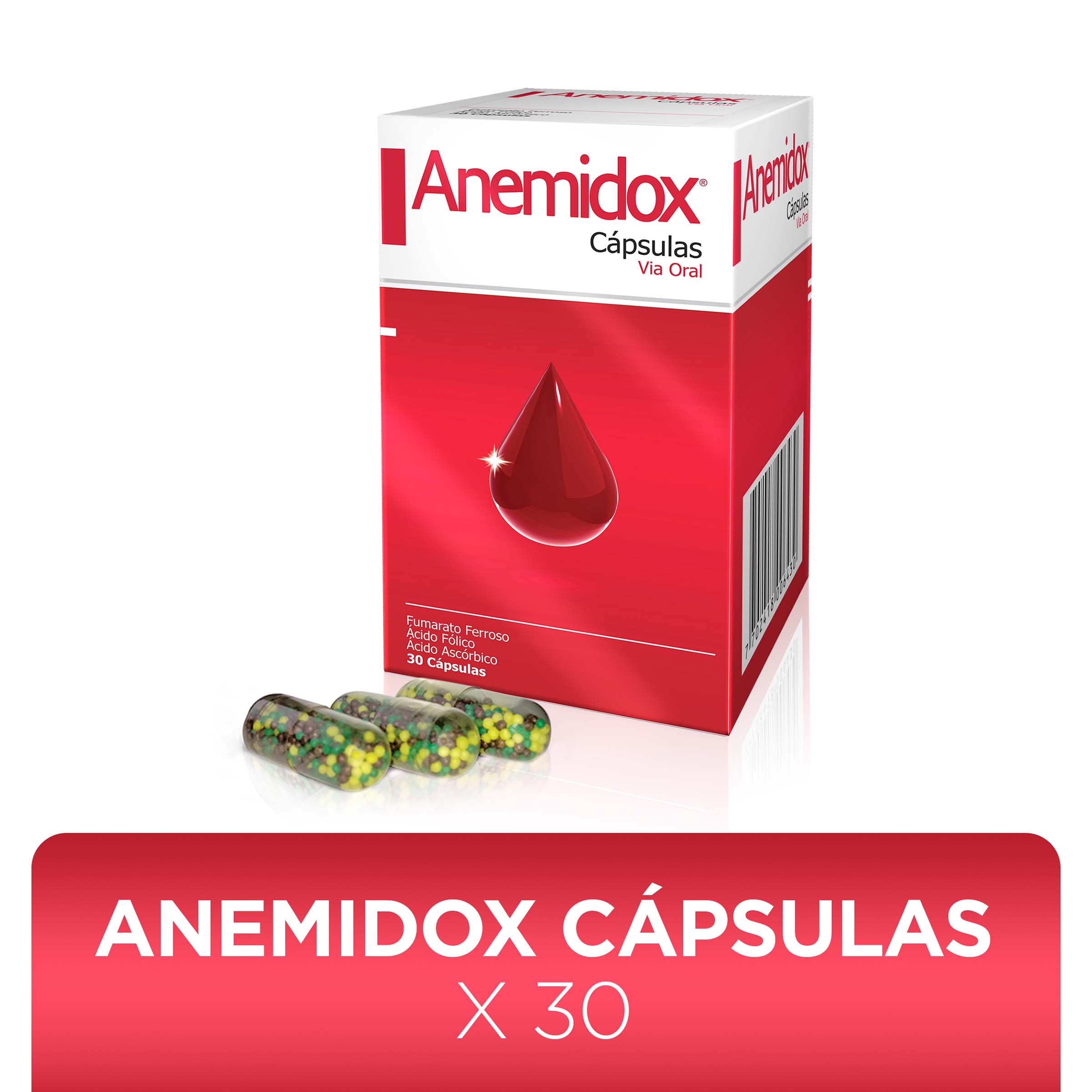 Anemidox 30 cápsulas – Fumarato ferroso + ácido ascórbico + ácido fólico