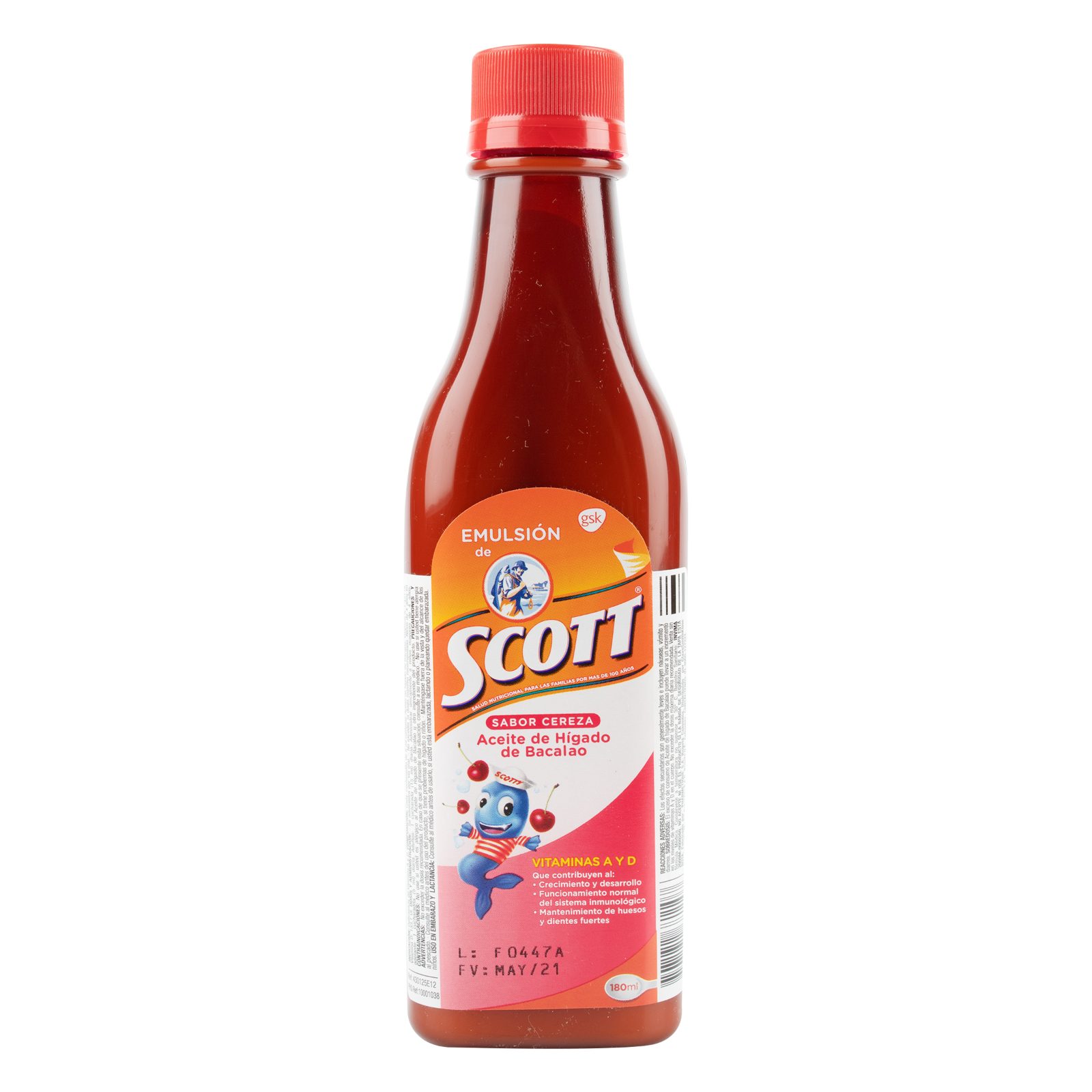 Emulsión Scott Cereza 180 ml – Vitamina A y D, aceite de bacalao