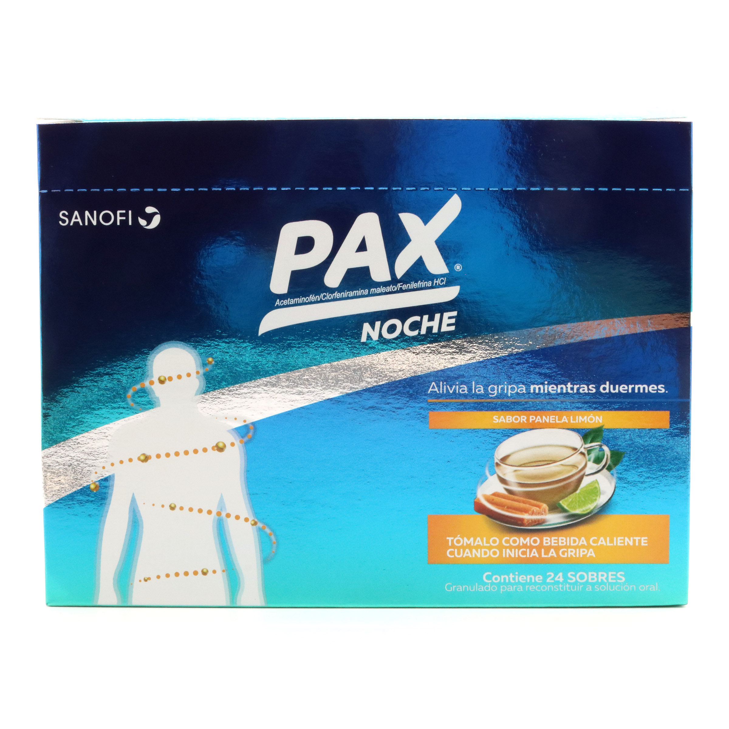 Pax Caliente Noche Panela 24 SBS – Acetaminofén, Clorfeniramina y Fenilefrina
