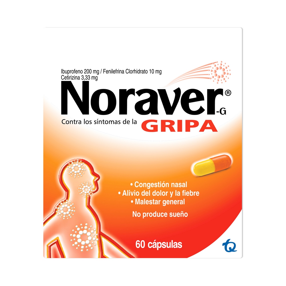 Noraver G contra la gripe – 60 cápsulas (IBU + fenilefrina + cetirizina)