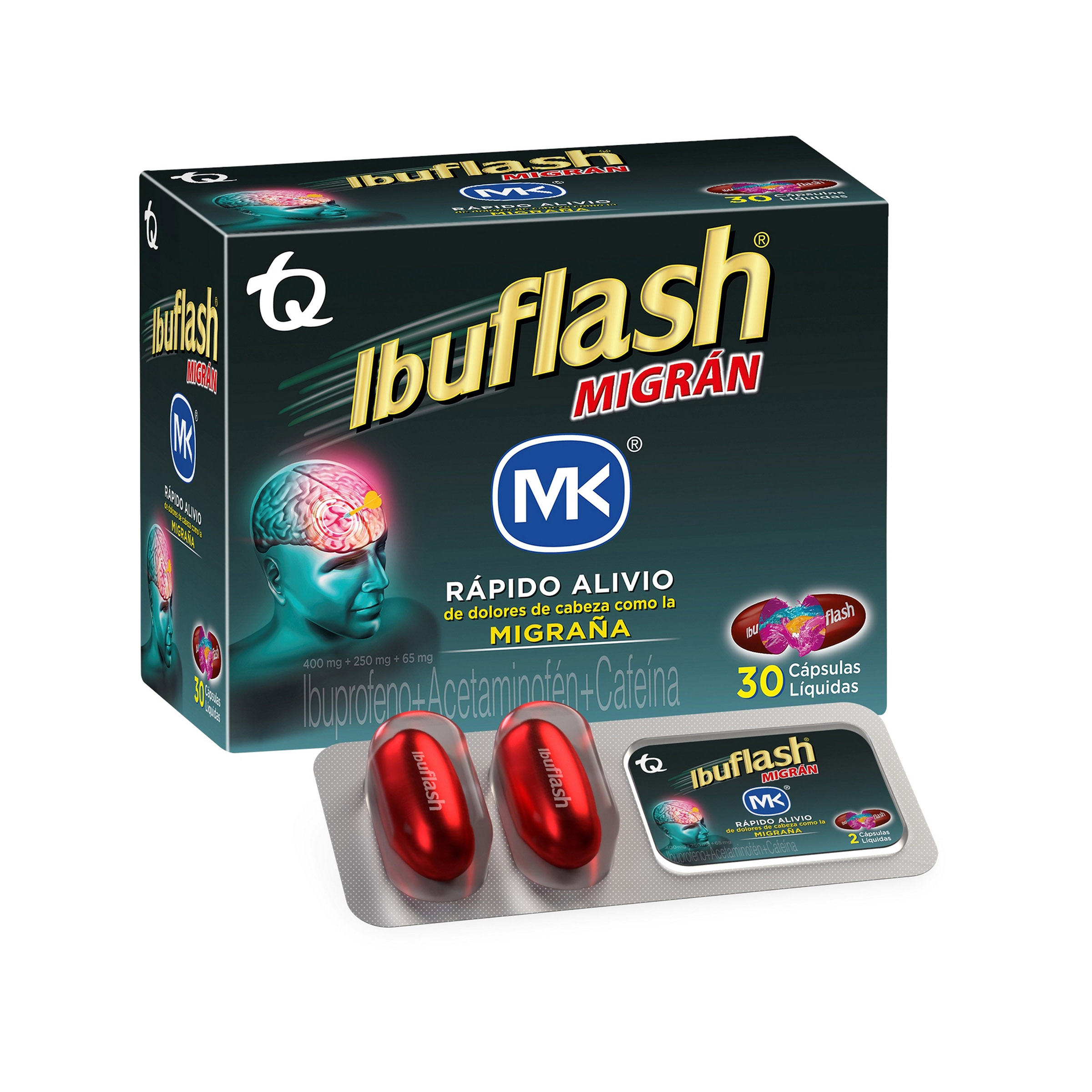 Ibuflash Migran - 30 cápsulas (Ibuprofeno + Paracetamol + Cafeína)