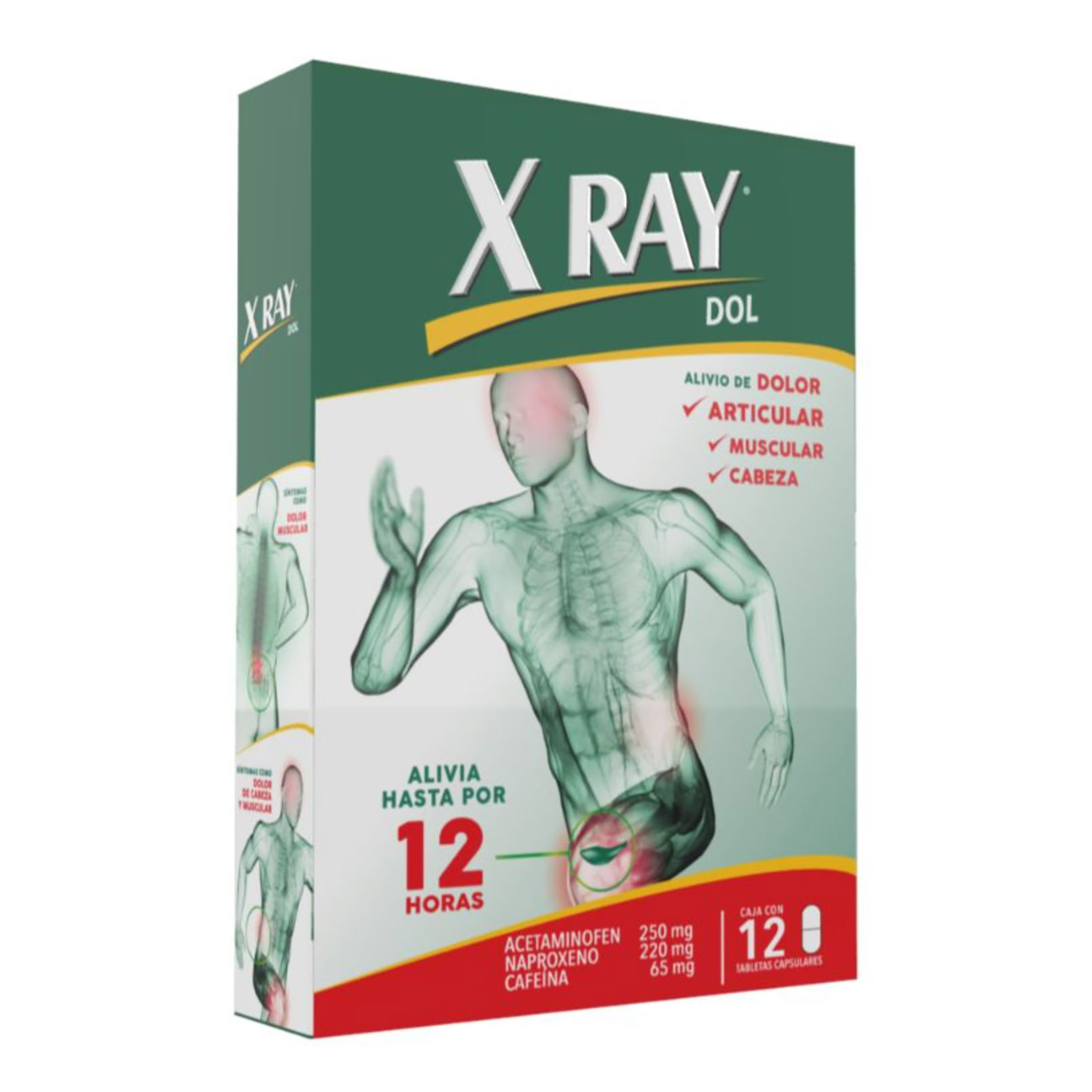 X RAY DOL 12 tabletas – acetaminofén, naproxeno sódico y cafeína