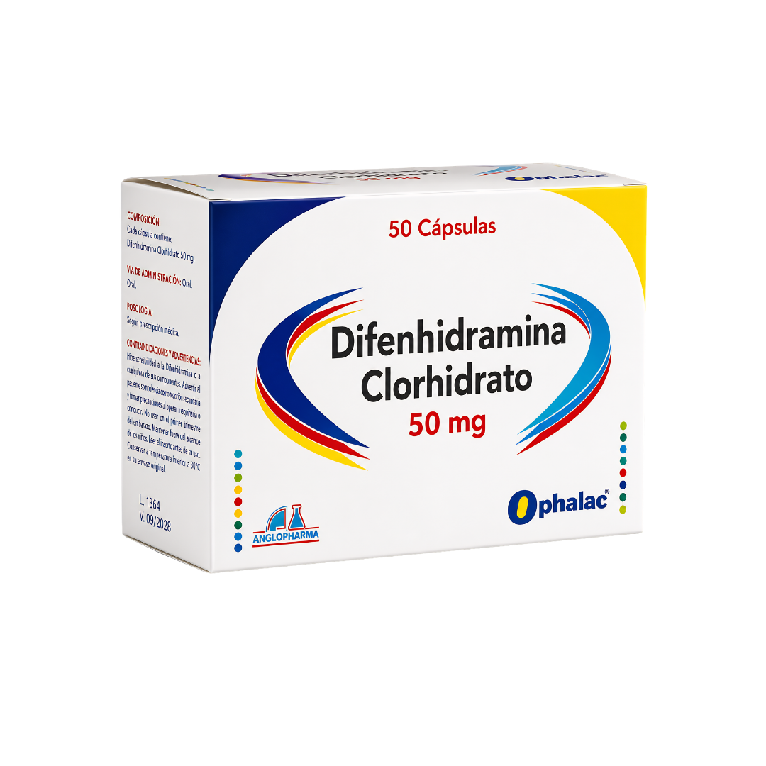 Difenhidramina clorhidrato 50 mg – 50 cápsulas ANGLOFARMA