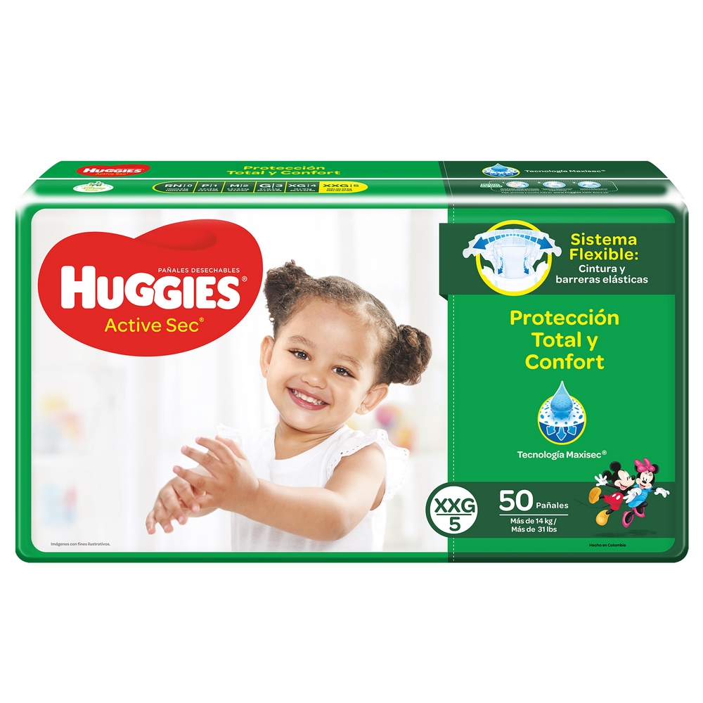Pañales Huggies Active Sec Etapa 5 XXG 50 uds