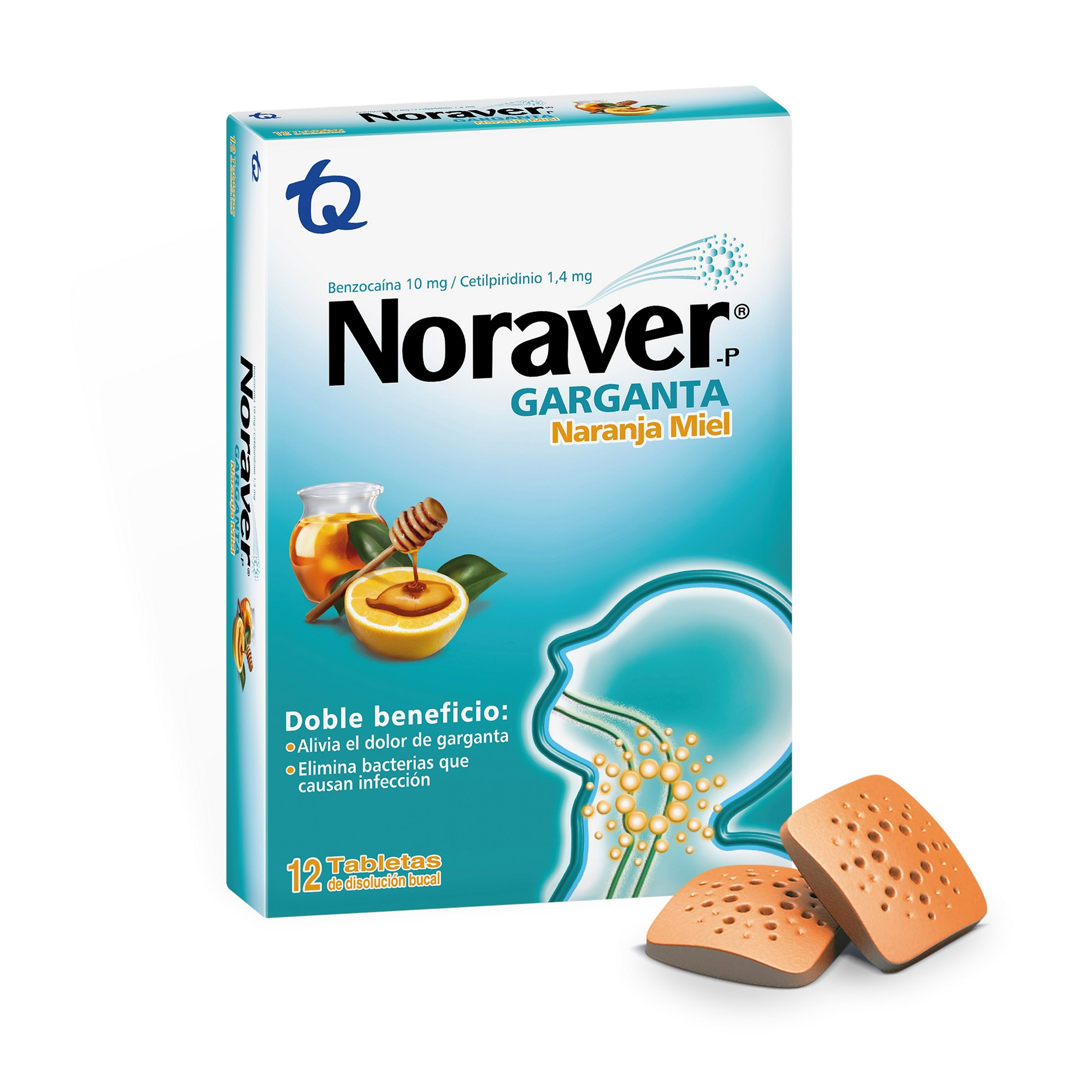 Noraver Pastillas Naranja Miel 12 unid – Cetilpiridinio cloruro-benzocaína