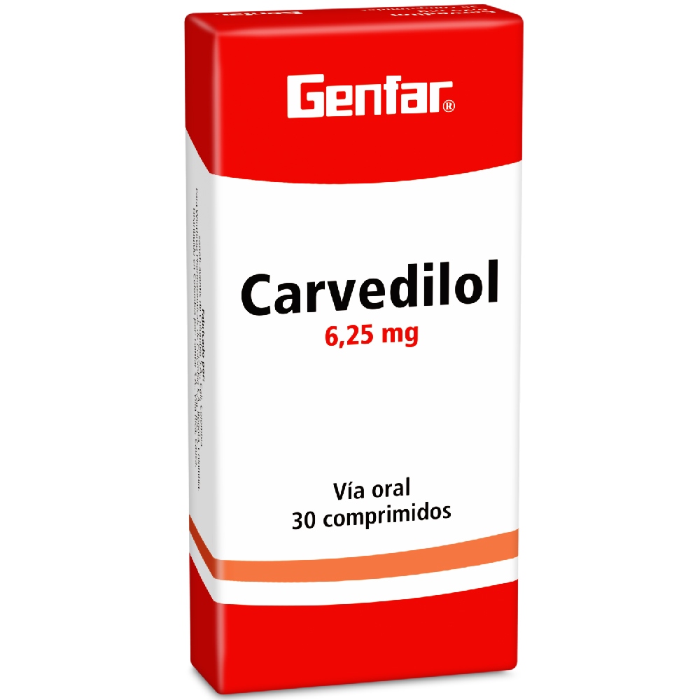 Carvedilol 6,25 mg - 30 tabletas