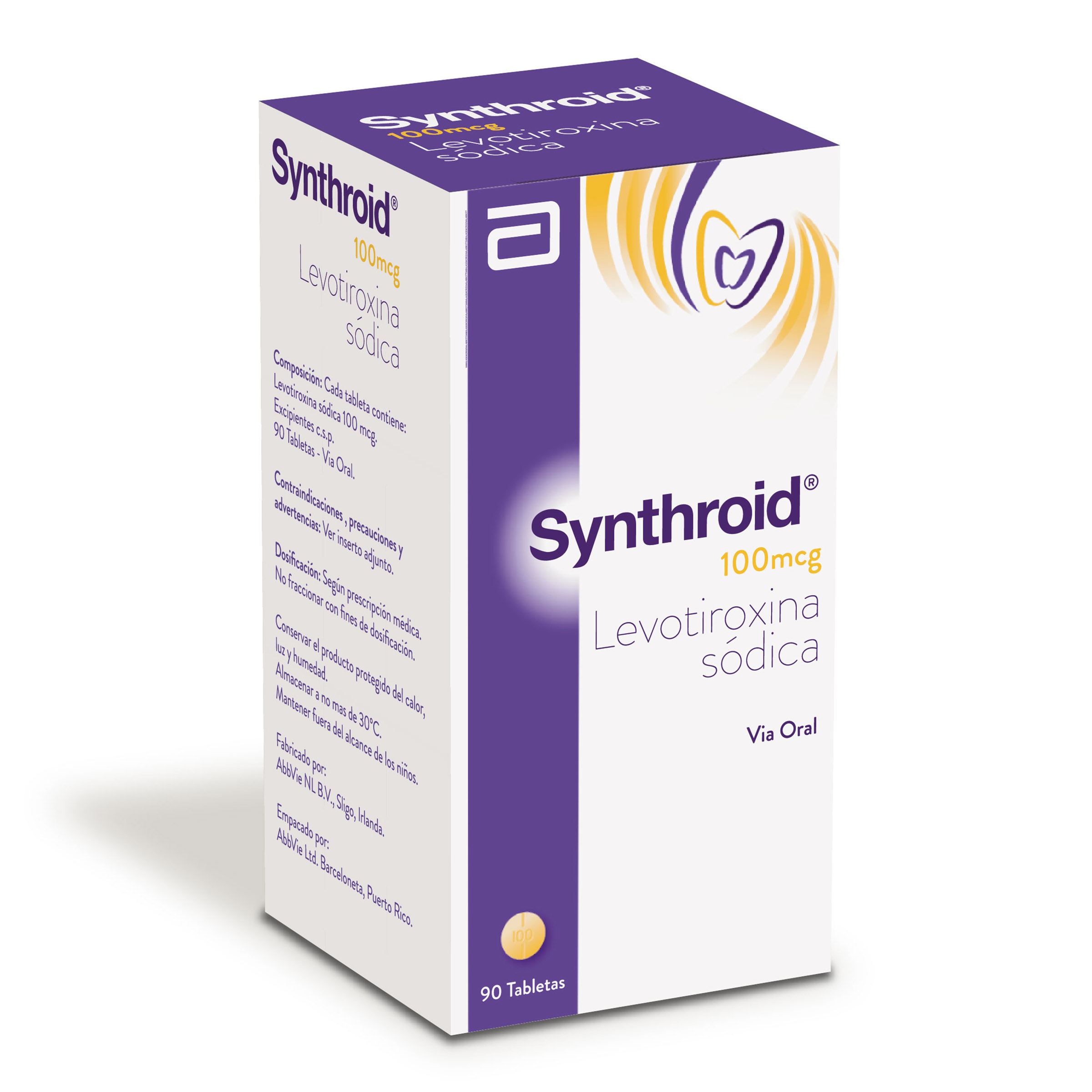 SYNTHROID Levotiroxina Sódica 100 mcg – Frasco 90 tabletas