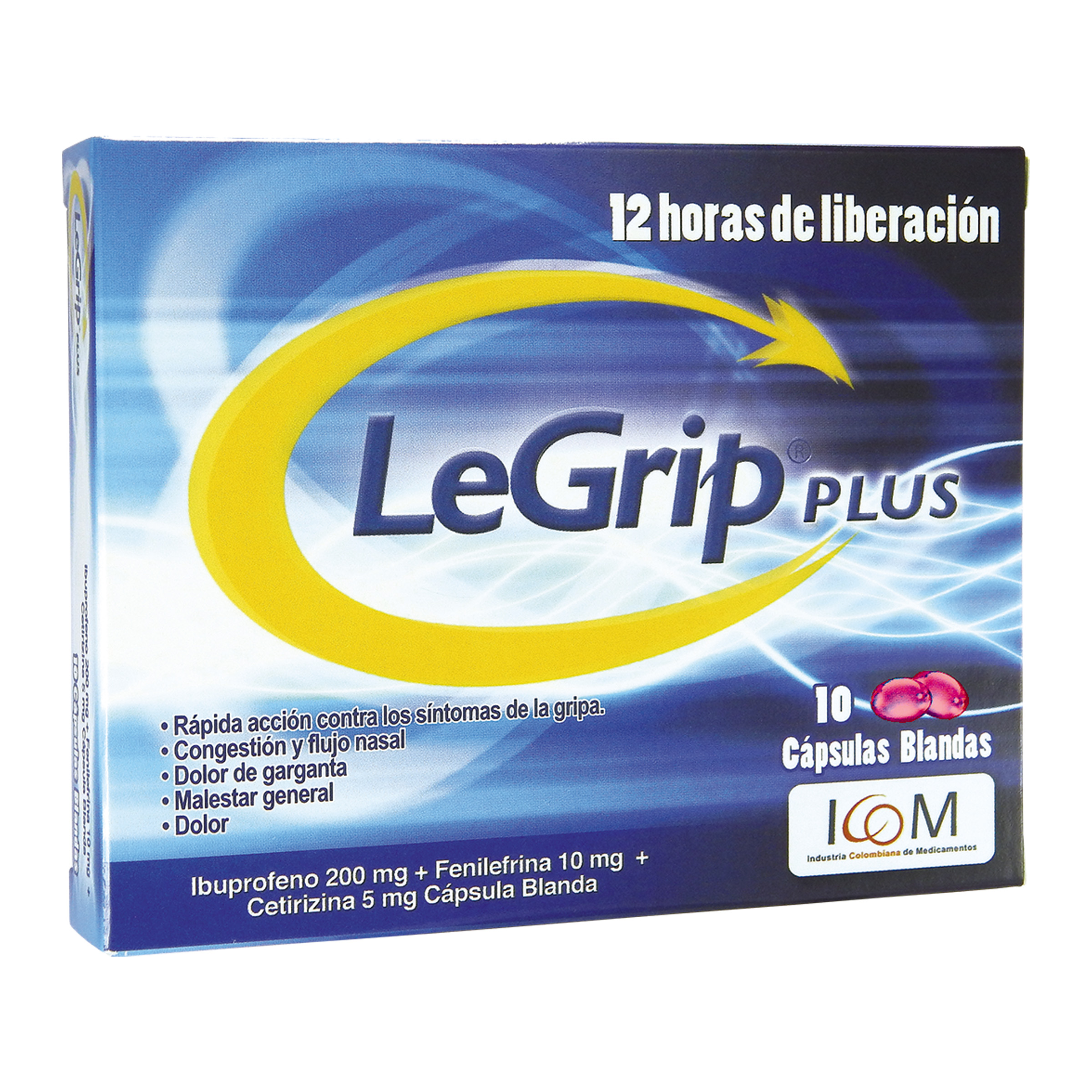 LeGrip Plus – 10 cápsulas | Ibuprofeno, fenilefrina y cetirizina | ICOM