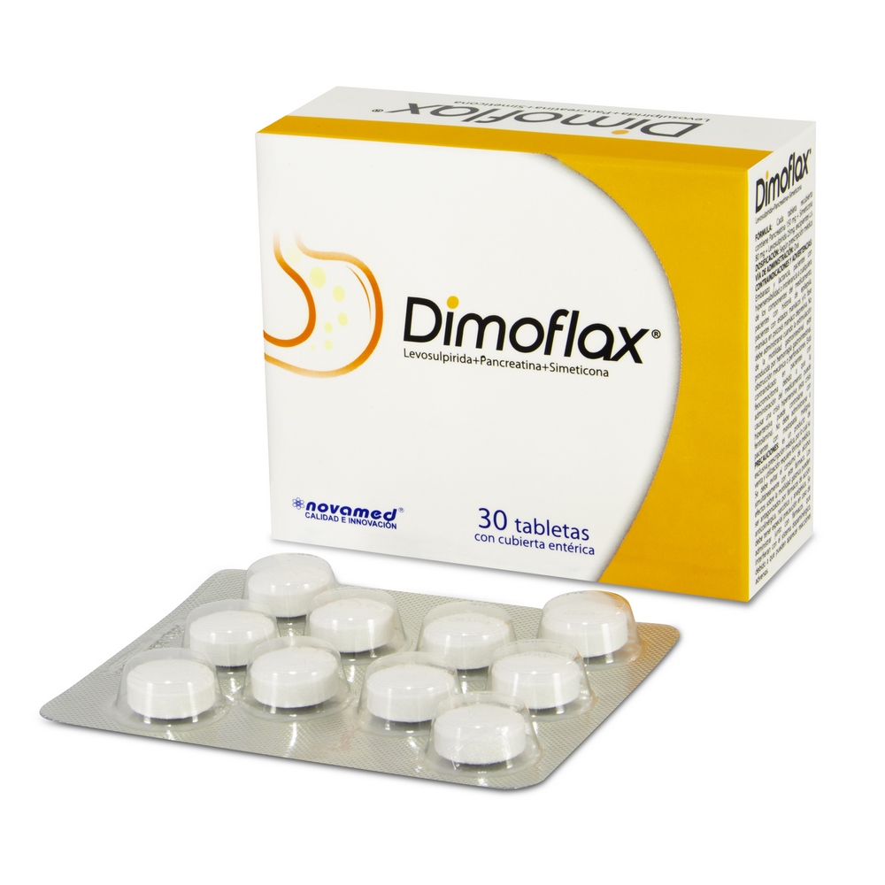 Dimoflax 150 mg – 30 tabletas (PAE) Levosulpirida + Pancreatina + Simeticona