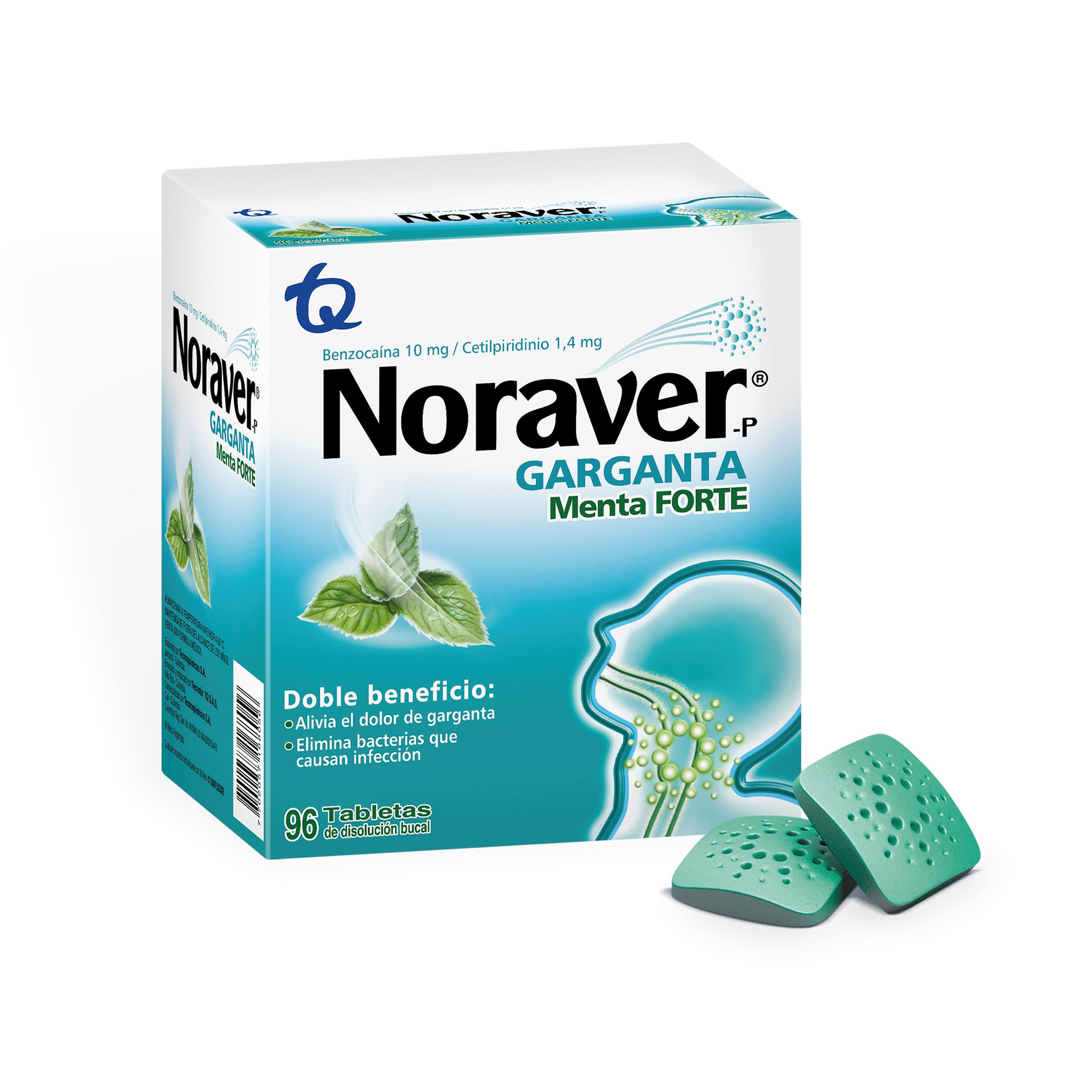Noraver Menta Forte – 96 pastillas (cetilpiridinio cloruro y benzocaína)